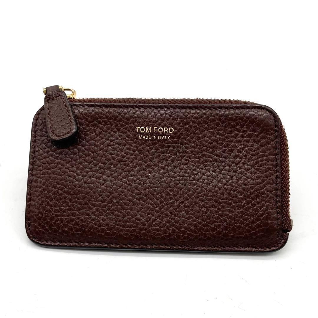 TOM FORD Coin Case Card Holder Wallet Purse Compact Leather Brown Authentic