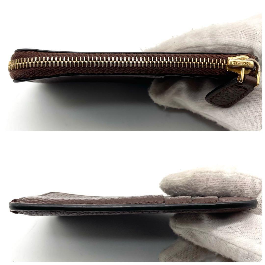 TOM FORD Coin Case Card Holder Wallet Purse Compact Leather Brown Authentic