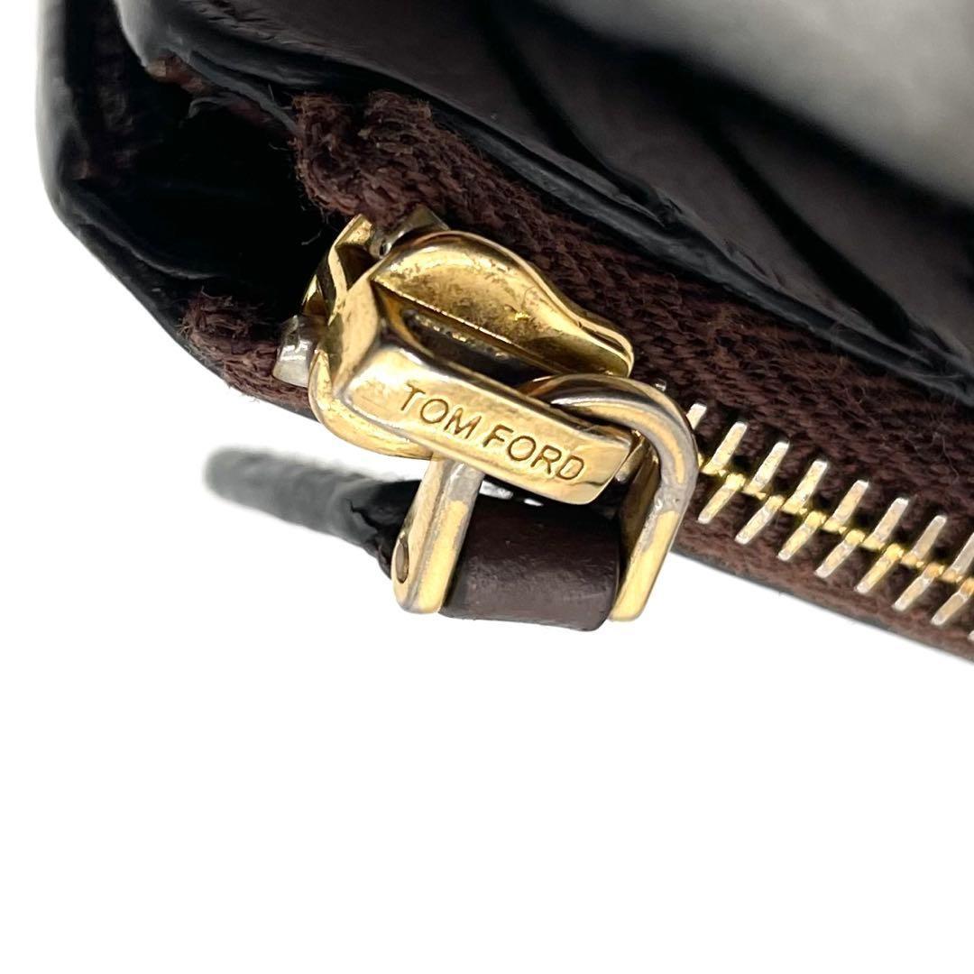 TOM FORD Coin Case Card Holder Wallet Purse Compact Leather Brown Authentic