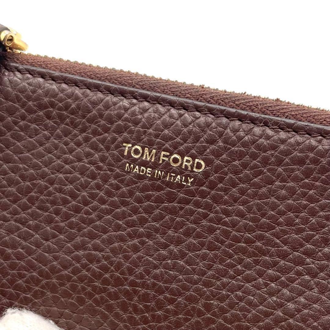TOM FORD Coin Case Card Holder Wallet Purse Compact Leather Brown Authentic
