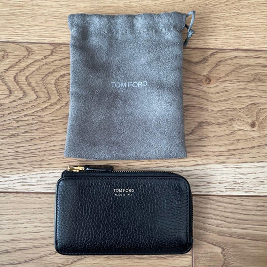 TOM FORD Coin Case Card Holder Wallet Purse Compact Leather Black Authentic