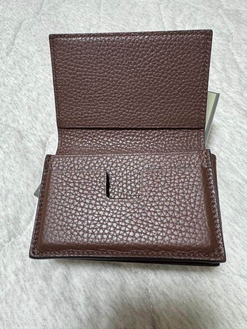 TOM FORD Card Holder Wallet Case Flap Purse Compact Leather Brown Authentic