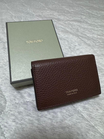 TOM FORD Card Holder Wallet Case Flap Purse Compact Leather Brown Authentic
