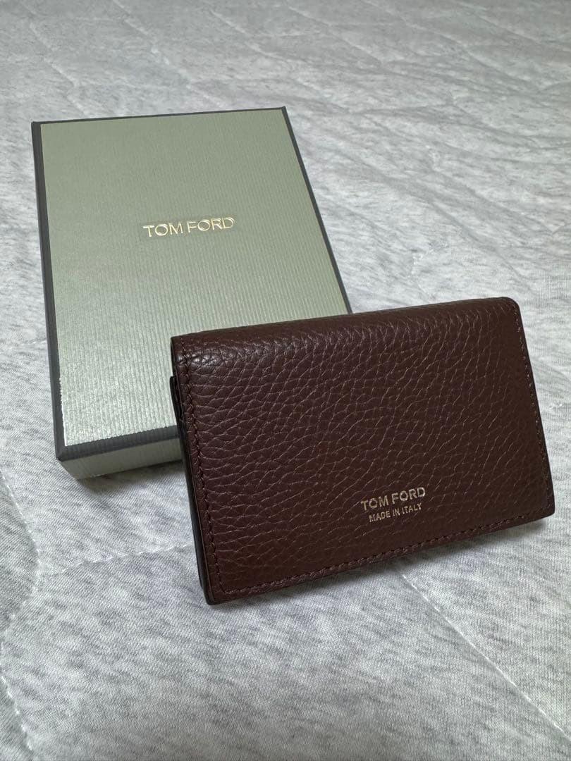 TOM FORD Card Holder Wallet Case Flap Purse Compact Leather Brown Authentic