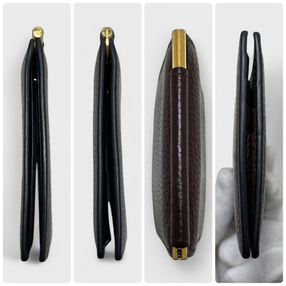 TOM FORD Money Clip Bi-fold Wallet Flap Compact Purse Leather Brown Authentic