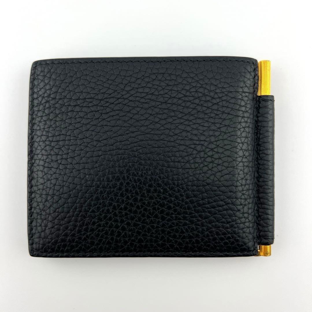 TOM FORD Money Clip Bi-fold Wallet Flap Compact Purse Leather Black Authentic