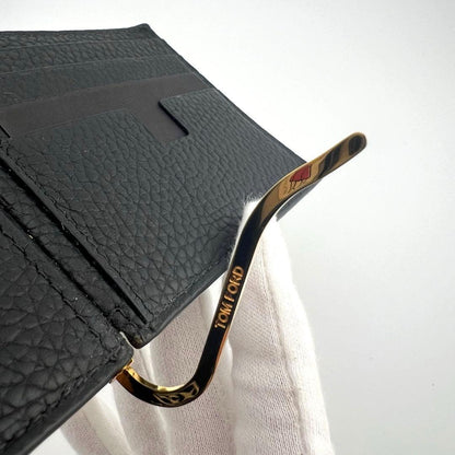 TOM FORD Money Clip Bi-fold Wallet Flap Compact Purse Leather Black Authentic