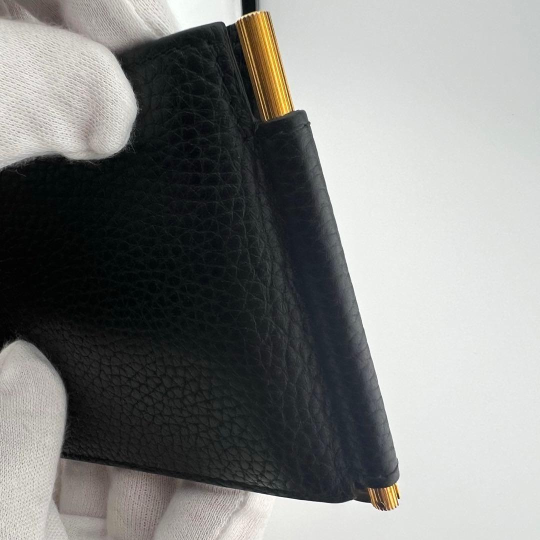 TOM FORD Money Clip Bi-fold Wallet Flap Compact Purse Leather Black Authentic