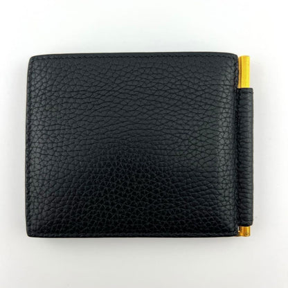 TOM FORD Money Clip Bi-fold Wallet Flap Compact Purse Leather Black Authentic