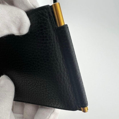 TOM FORD Money Clip Bi-fold Wallet Flap Compact Purse Leather Black Authentic
