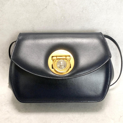 GIANNI VERSACE Shoulder Bag Purse Medusa Leather Dark Navy Women's Auth Used