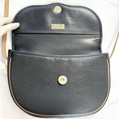 Christian Dior Shoulder Bag Purse CD Women’s Black Beige Leather Used Authentic