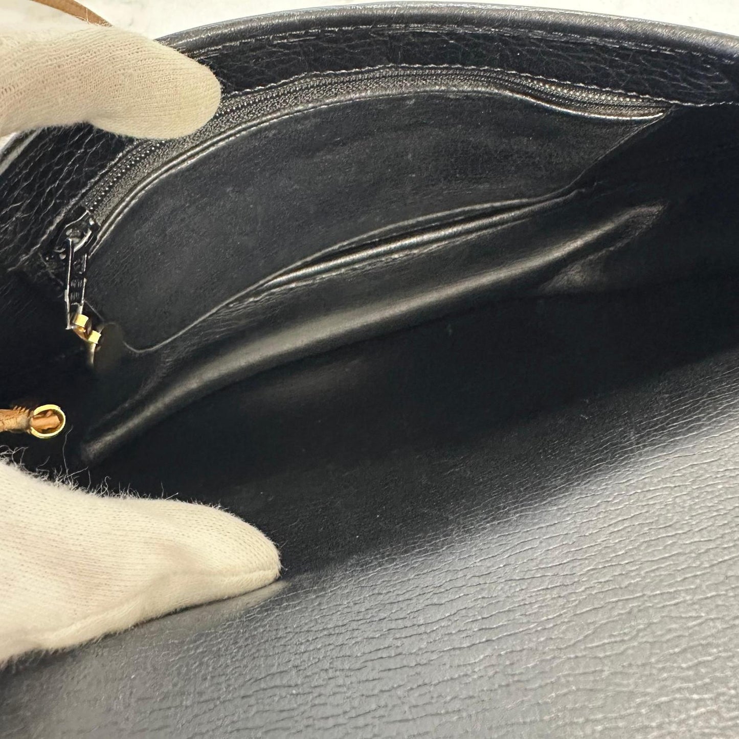 Christian Dior Shoulder Bag Purse CD Women’s Black Beige Leather Used Authentic