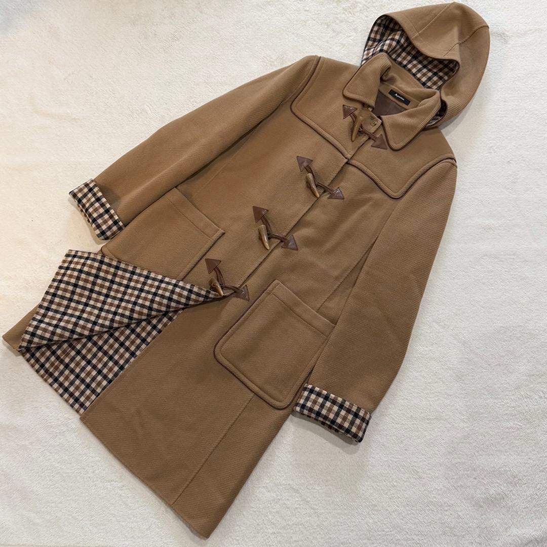 Aquascutum LONDON duffle Coat Club Check Asian fit L US size M Brown Authentic
