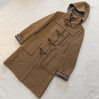 Aquascutum LONDON duffle Coat Club Check Asian fit L US size M Brown Authentic