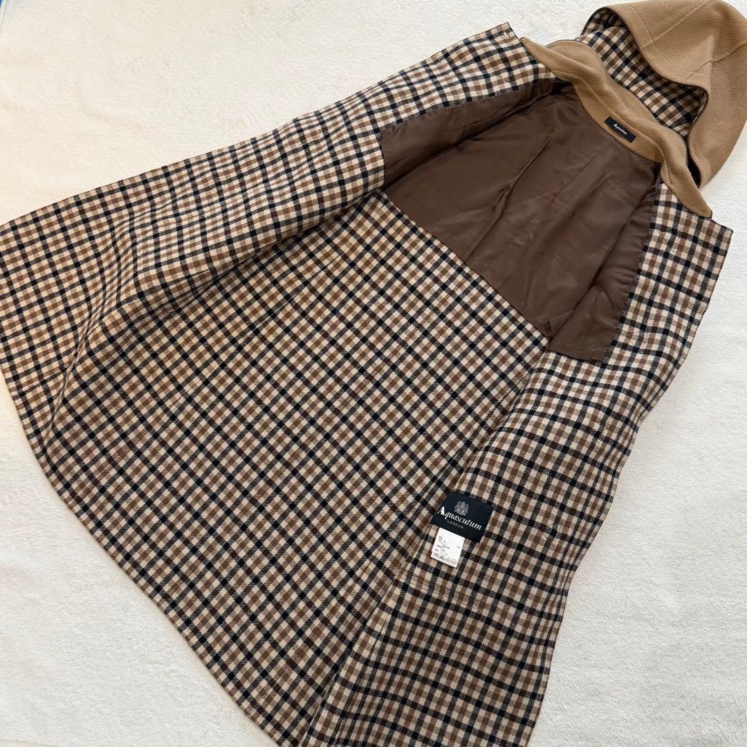 Aquascutum LONDON duffle Coat Club Check Asian fit L US size M Brown Authentic