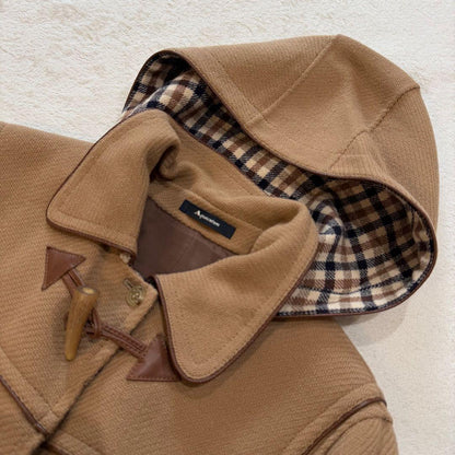 Aquascutum LONDON duffle Coat Club Check Asian fit L US size M Brown Authentic