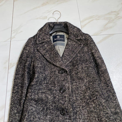 Aquascutum Long Coat Asian fit M US size S Black White Authentic