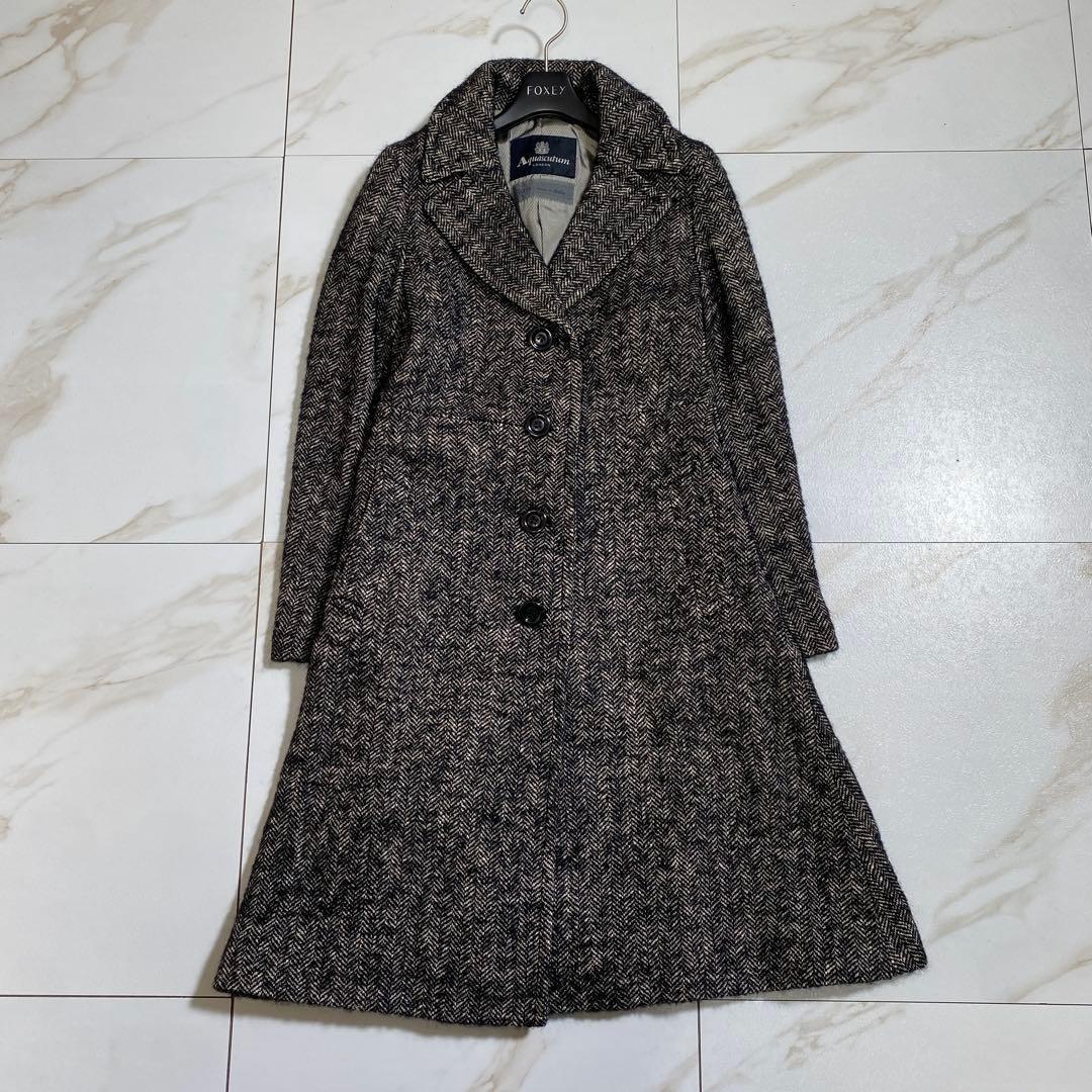 Aquascutum Long Coat Asian fit M US size S Black White Authentic