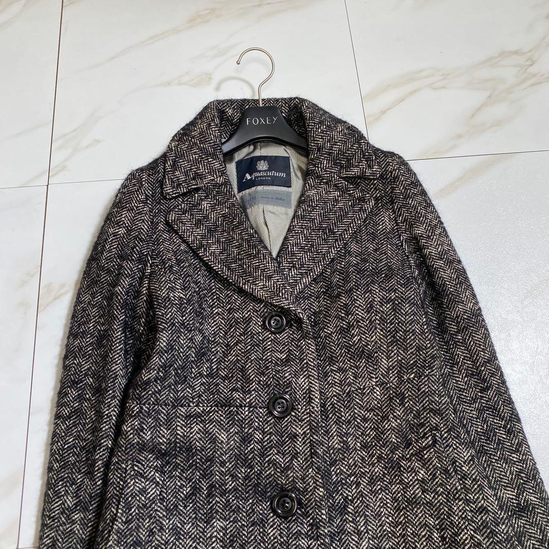 Aquascutum Long Coat Asian fit M US size S Black White Authentic