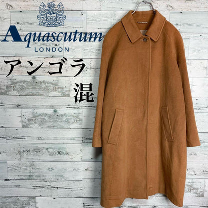 Aquascutum Long Wool Coat Asian fit M US size S Camel Brown Authentic