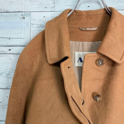 Aquascutum Long Wool Coat Asian fit M US size S Camel Brown Authentic