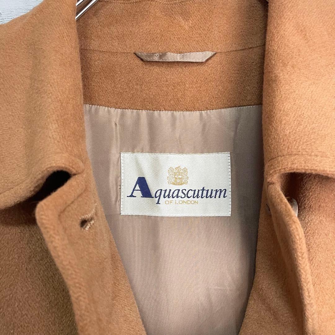 Aquascutum Long Wool Coat Asian fit M US size S Camel Brown Authentic