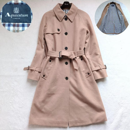 Aquascutum Long Coat Club Check Asian fit M US size S Beige Authentic