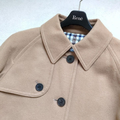 Aquascutum Long Coat Club Check Asian fit M US size S Beige Authentic