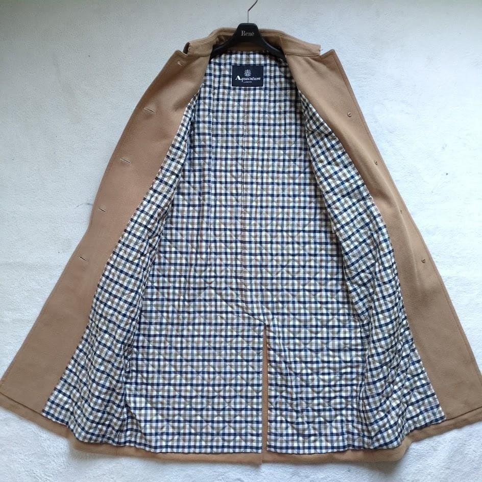 Aquascutum Long Coat Club Check Asian fit M US size S Beige Authentic