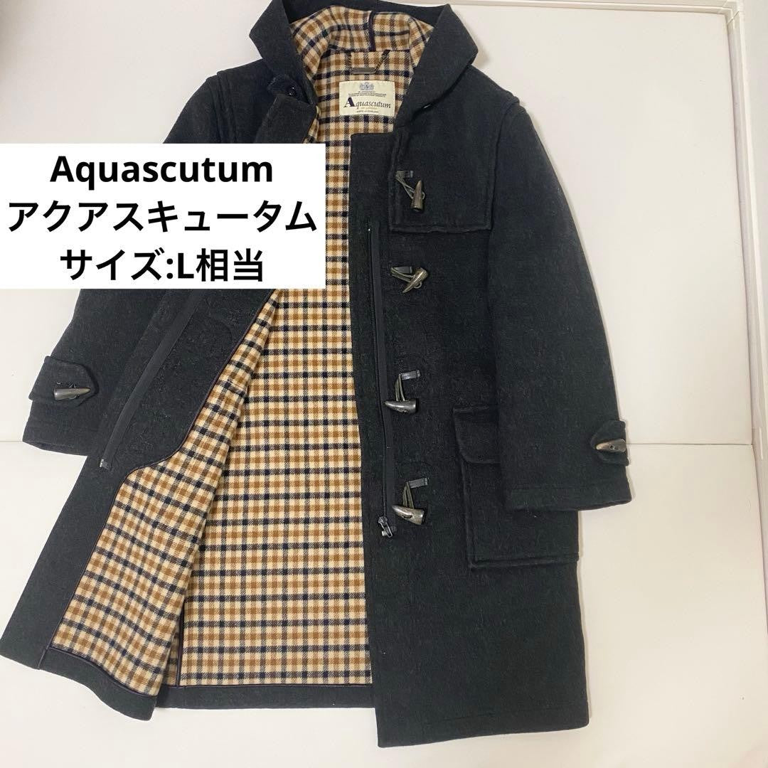 Aquascutum duffle Coat Club Check Asian fit L US size M Black Authentic