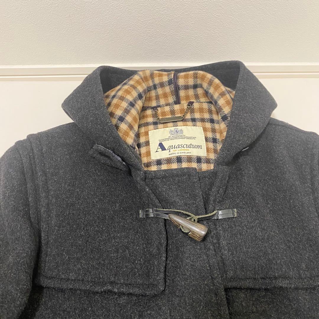 Aquascutum duffle Coat Club Check Asian fit L US size M Black Authentic