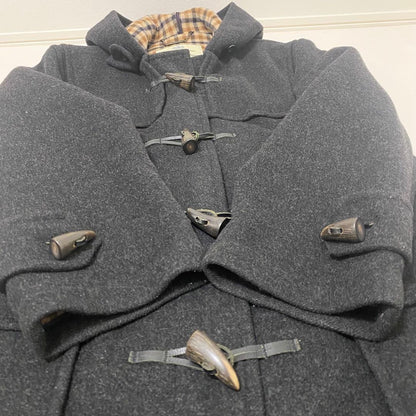 Aquascutum duffle Coat Club Check Asian fit L US size M Black Authentic