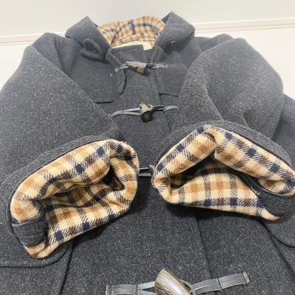 Aquascutum duffle Coat Club Check Asian fit L US size M Black Authentic