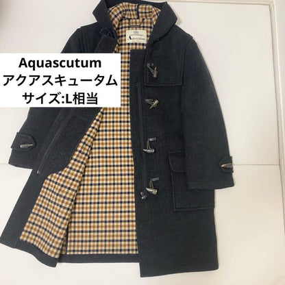 Aquascutum duffle Coat Club Check Asian fit L US size M Black Authentic
