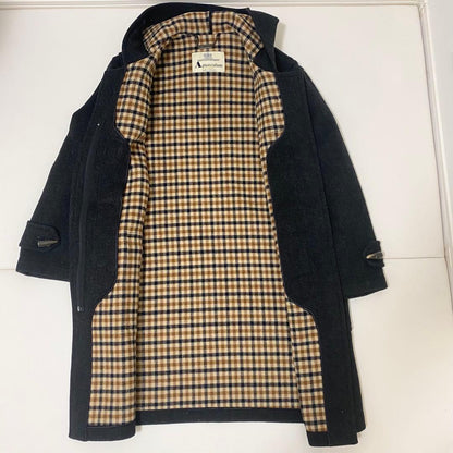 Aquascutum duffle Coat Club Check Asian fit L US size M Black Authentic