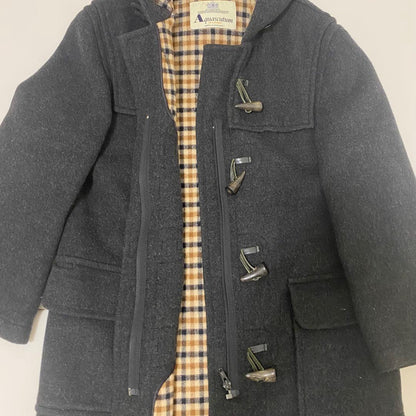 Aquascutum duffle Coat Club Check Asian fit L US size M Black Authentic