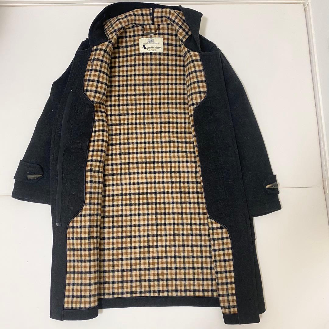 Aquascutum duffle Coat Club Check Asian fit L US size M Black Authentic