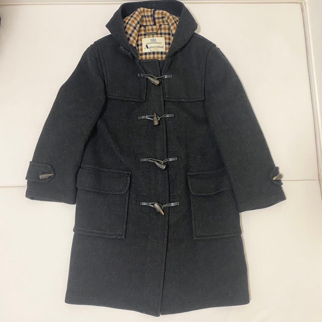Aquascutum duffle Coat Club Check Asian fit L US size M Black Authentic