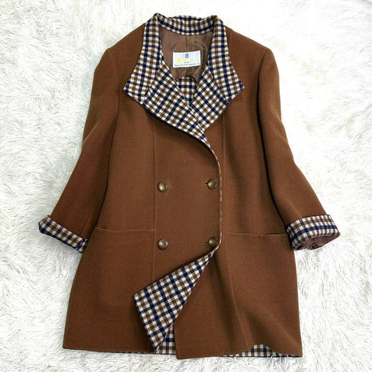 Aquascutum Coat Club Check Asian fit M US size S Brown Authentic