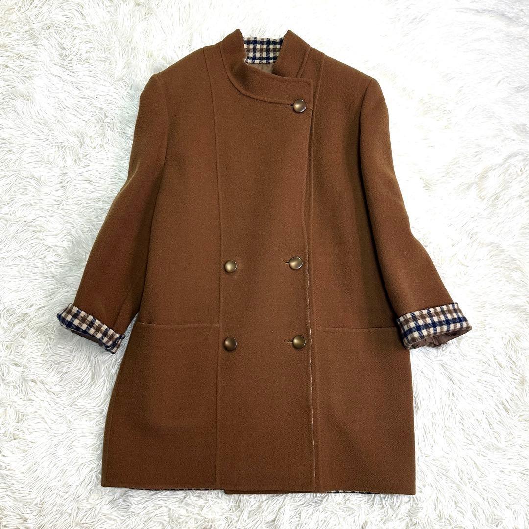 Aquascutum Coat Club Check Asian fit M US size S Brown Authentic