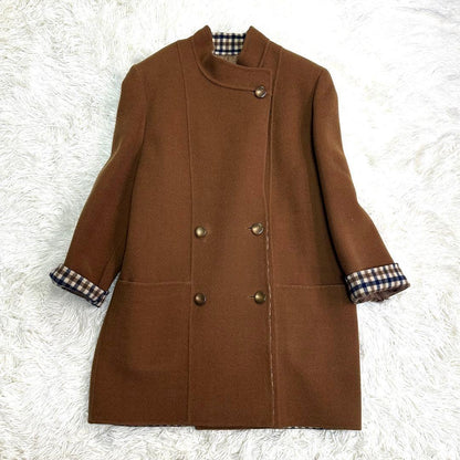 Aquascutum Coat Club Check Asian fit M US size S Brown Authentic