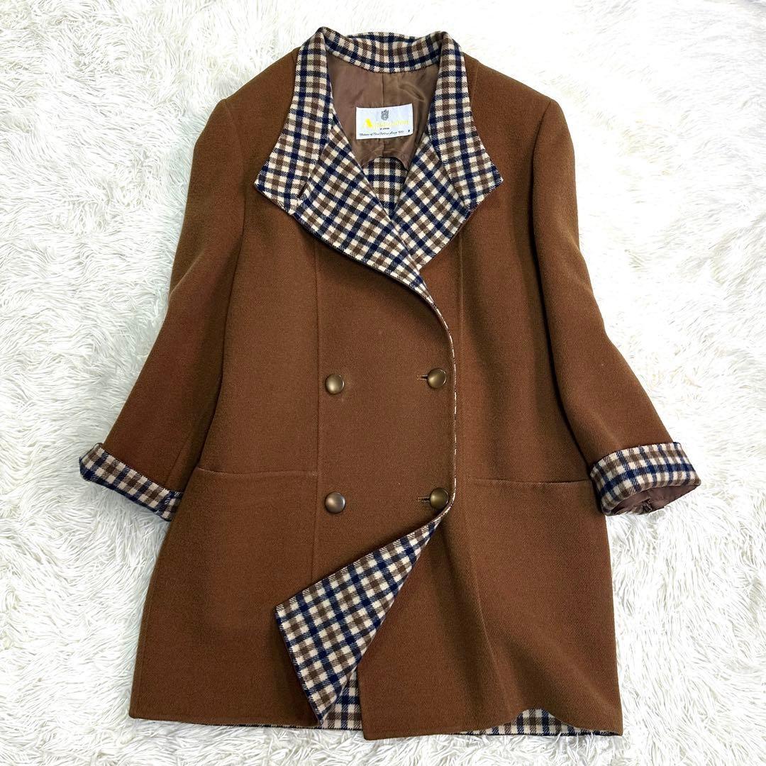 Aquascutum Coat Club Check Asian fit M US size S Brown Authentic
