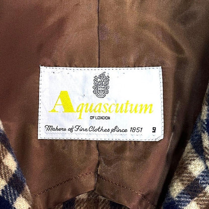 Aquascutum Coat Club Check Asian fit M US size S Brown Authentic