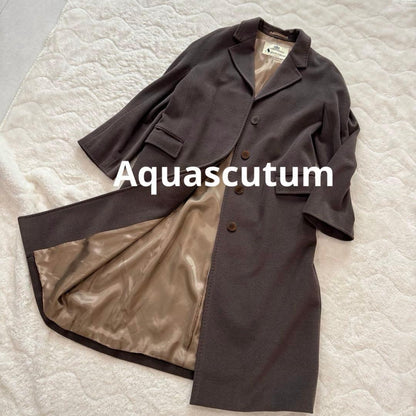 Aquascutum Long Coat Asian fit M US size S Brown Authentic