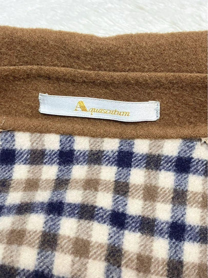 Aquascutum Coat Club Check Asian fit M US size S Camel Authentic