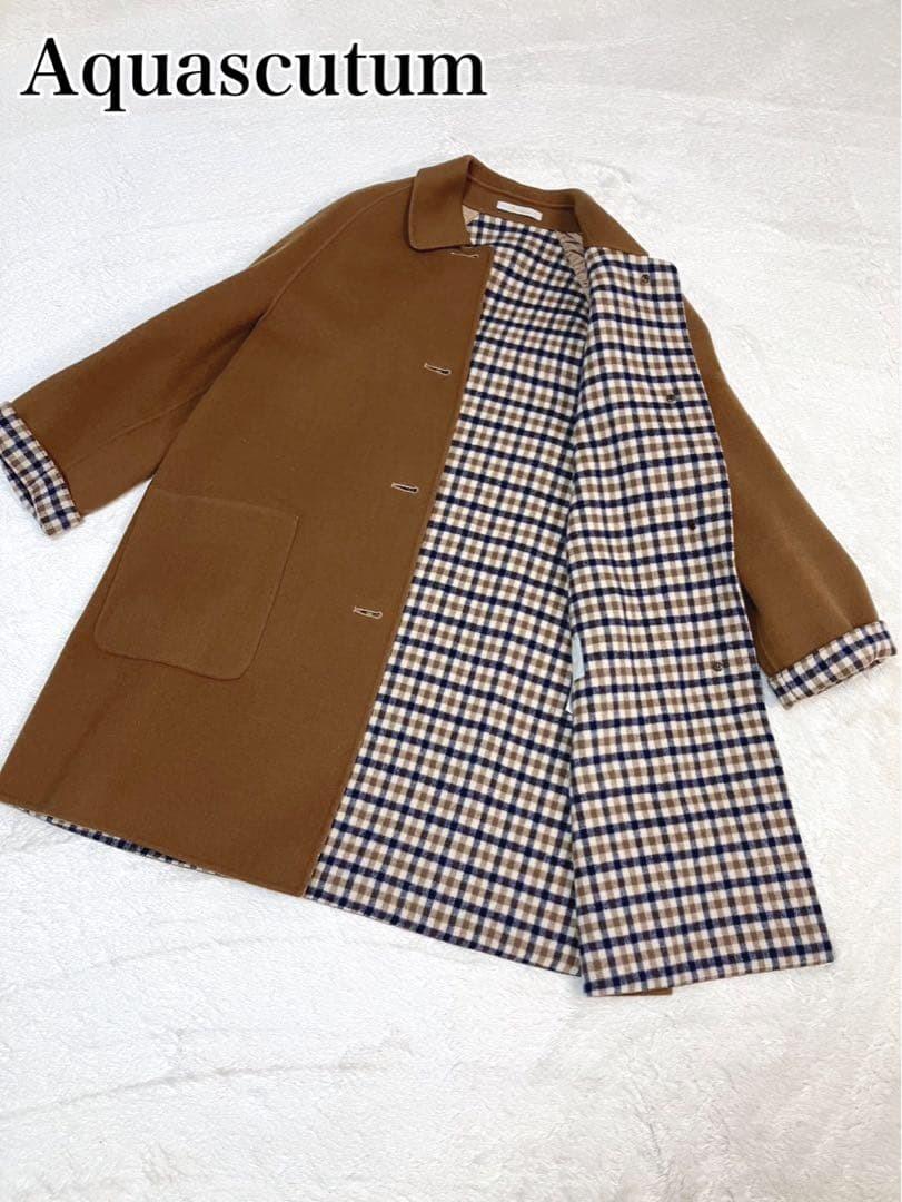 Aquascutum Coat Club Check Asian fit M US size S Camel Authentic