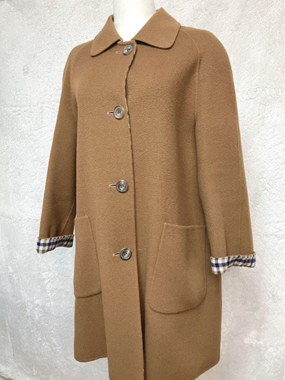 Aquascutum Coat Club Check Asian fit M US size S Camel Authentic