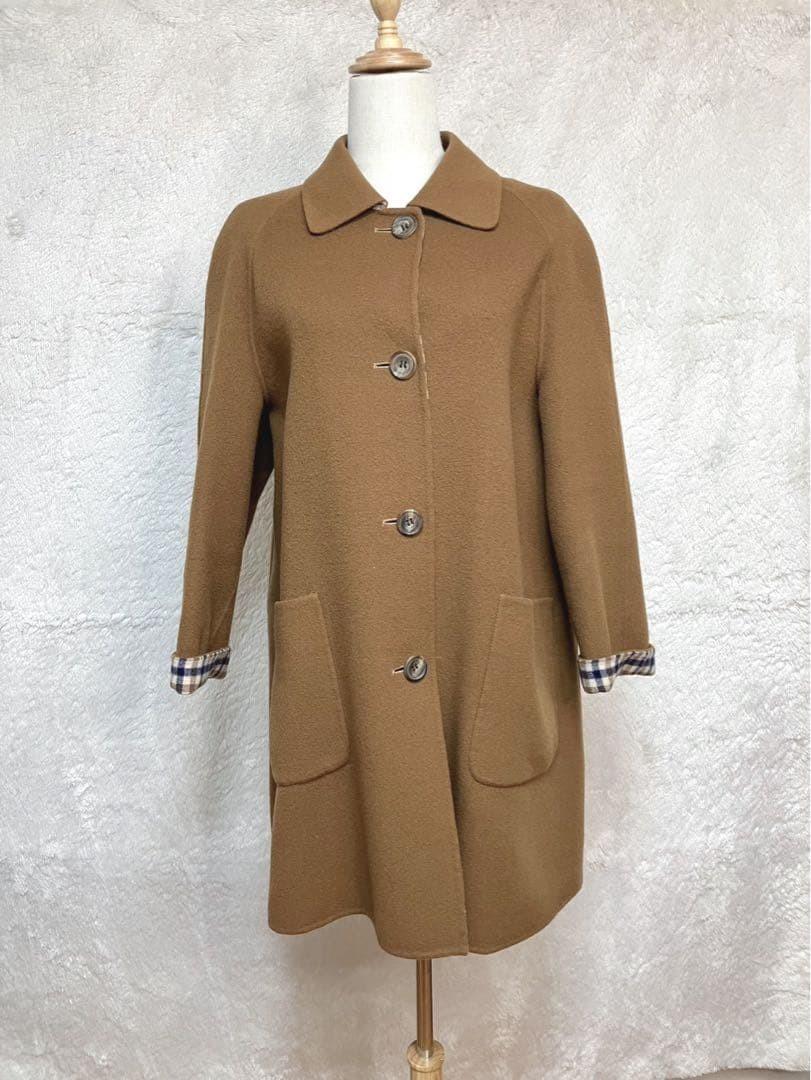 Aquascutum Coat Club Check Asian fit M US size S Camel Authentic