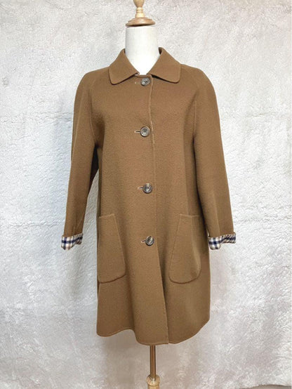 Aquascutum Coat Club Check Asian fit M US size S Camel Authentic